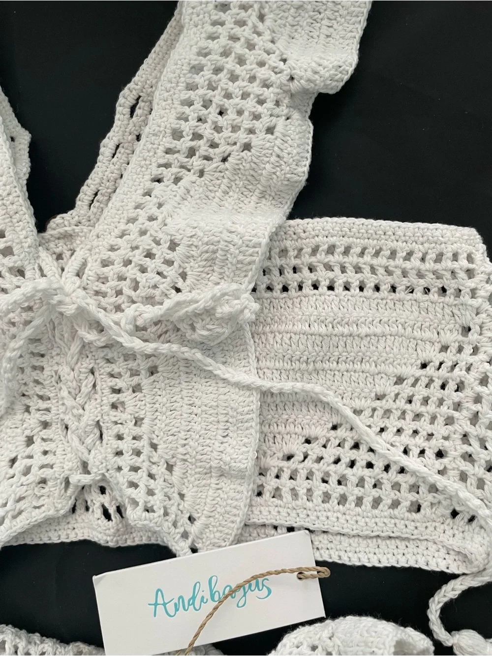 Rare Andi Bangus Handmade White Crochet Bikini Set - summer stunner !